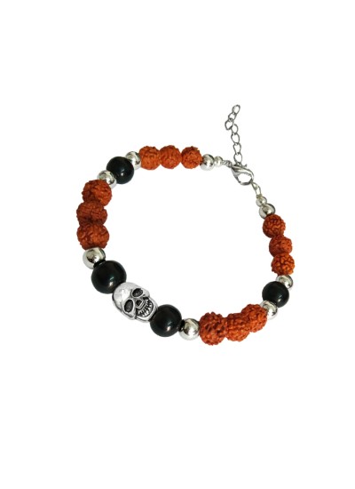 Stylish  Skull Black Quartz Rudraksha Bracelet 